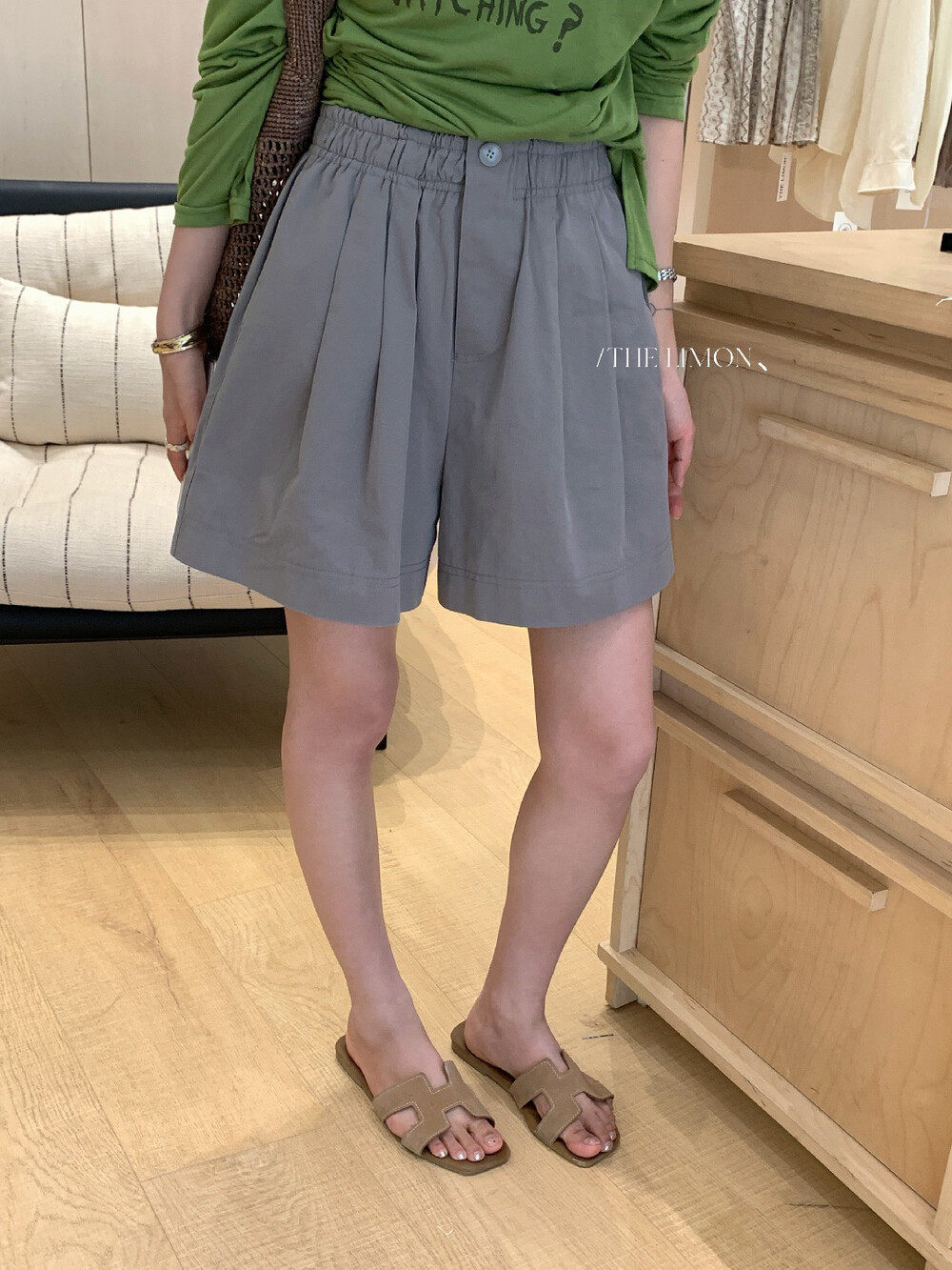 Quần short nữ cạp cao ống rộng phong cách Hàn Quốc, thun lưng co giãn, dáng suông thoải mái — xám đậm, màu đen, xám nhạt, màu trắng chi tiết 16