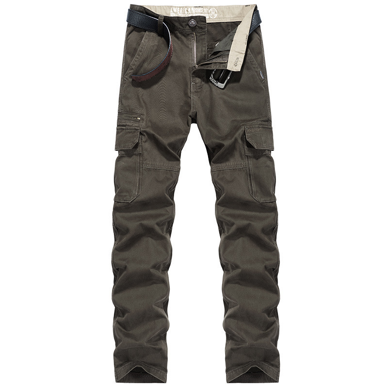 Factory Supply Men's Cotton Work Pants Loose Straight-Leg Multi-Pocket Casual Trousers Men's Long Pants 9123