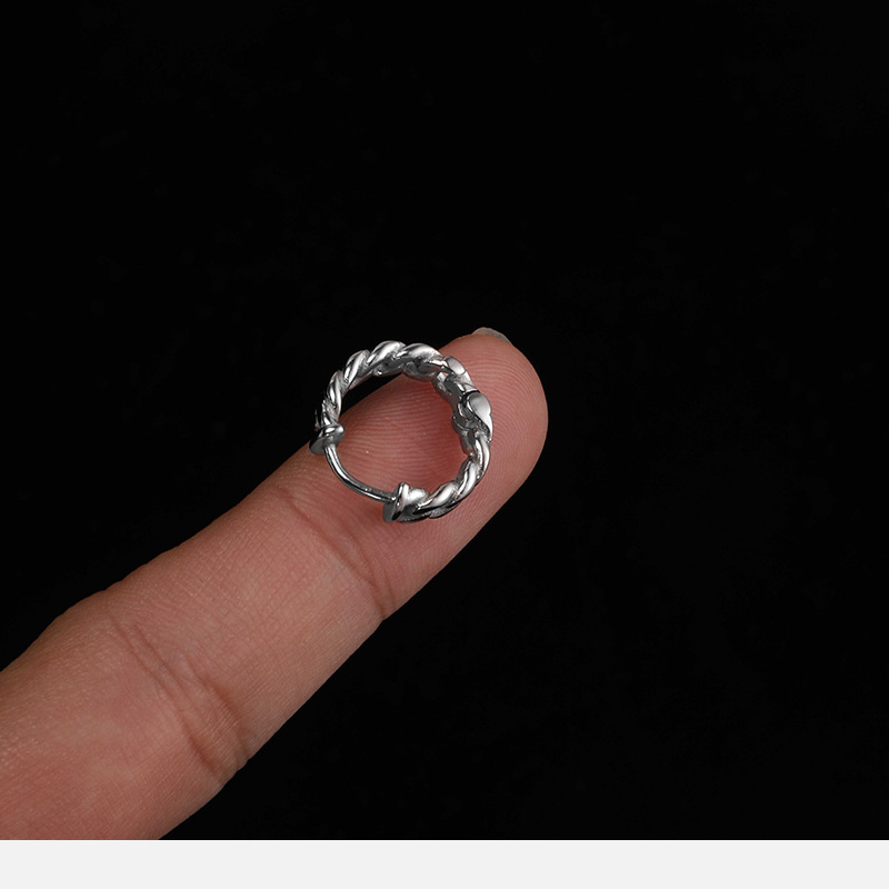 2021 Korean Style Smiley Face Hollow Out Stainless Steel Earrings for Men and Women Geometric Silver Earrings detail image 9