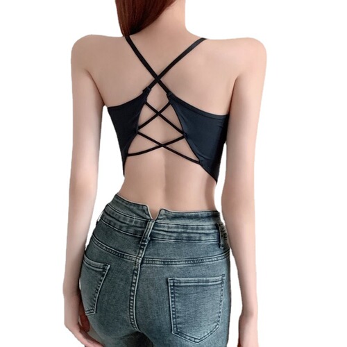 Summer new style ice silk beautiful back camisole women's short cross sexy bottoming wrap bra with tube top