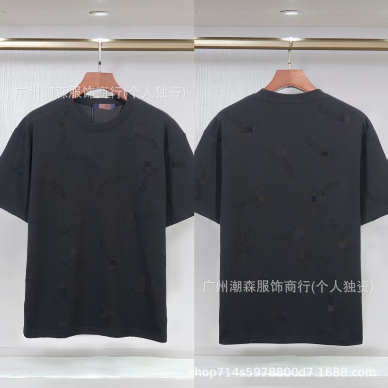 现货跨境奢潮驴家高品质L满印字母短袖外贸经典款圆领男女宽松T恤|undefined