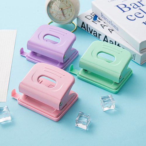 Macaron color round double-hole punch machine large thickened loose-leaf punch office manual round hole punch