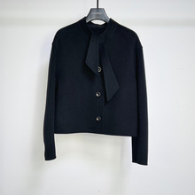 【CP】设计师女装专柜正品50羊绒50羊毛立领飘带短款羊绒大衣外套