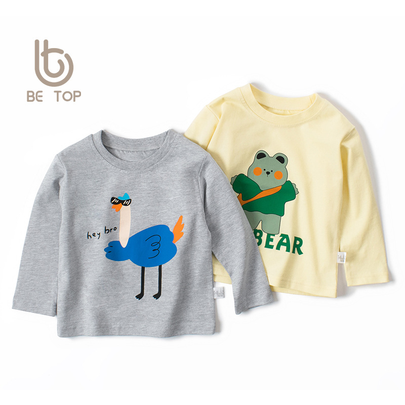 Nuevos niños de dibujos animados de algodón transfronterizo Camiseta de manga larga para niños Top Boy bebé cuello redondo otoño marea camisa de fondo