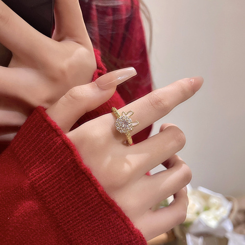 Korean version micro-set zirconia ring for women, light luxury, high-end, niche couple's matching rings, adjustable opening, pearl index finger ring