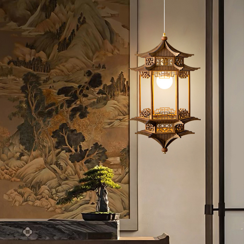 宋代美学灯新中式仿古风房子灯古建筑六角凉亭吊灯茶室禅意餐厅灯|undefined