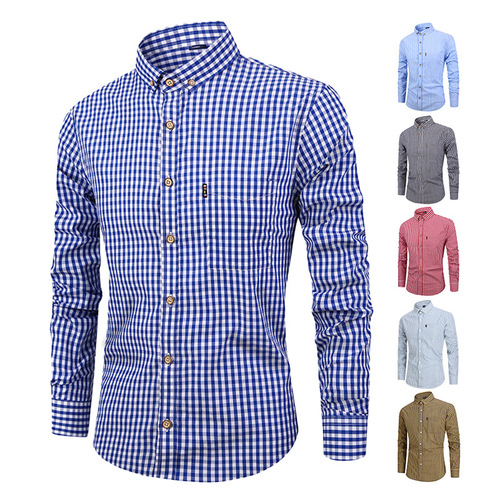 Men's Autumn/Winter Collared Shirt with Breathable Cotton Long Sleeve Checkered Top for Men Leisure Formal Sweatshirt and Outerwear