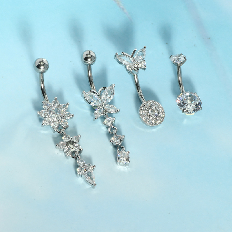 Classic Stainless Steel Belly Button Ring Set 4 Pieces Body Piercing Jewelry Butterfly Design detail image 7