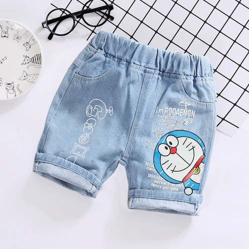 【】New summer children's shorts denim mid-pants hot sale cute dinosaur summer style boys denim quarter pants