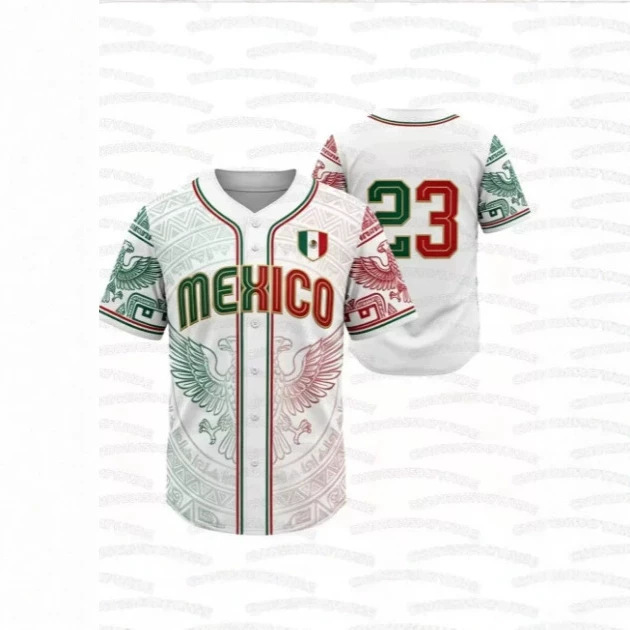 Summer women's and men's clothing: Mexico No. 23 short-sleeved baseball shirt, 3D Mexico flag shirt, football fan gift Summer women's and men's clothing: Mexico No. 23 short-sleeved baseball shirt, 3D Mexico flag shirt, football fan gift