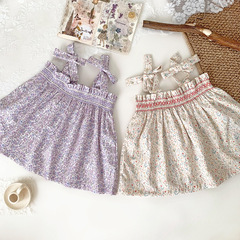 Cutemily Children's Summer Cotton Print Smocked Shirt for Girls, Floral Cute Straps, Cool Doll Tank Top