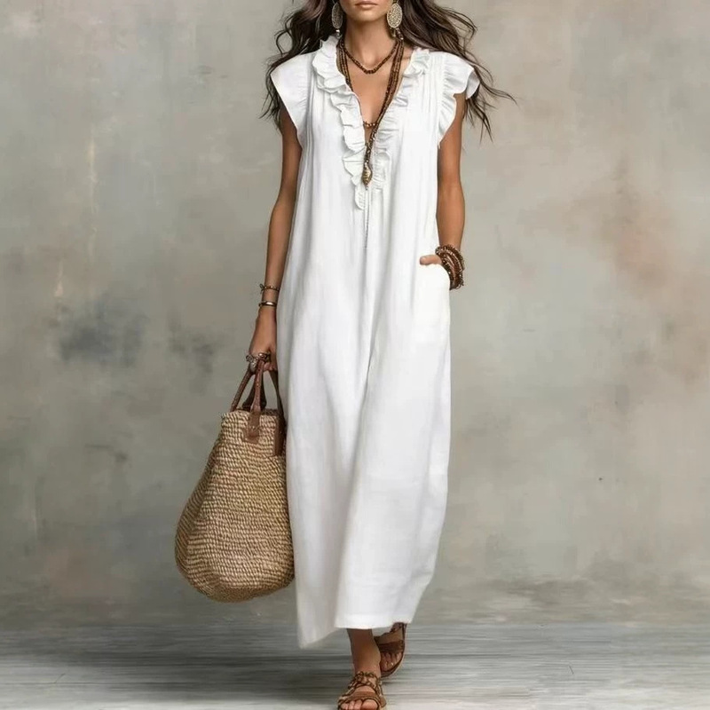 European and American Independent Websites Amazon Aliexpress 2026 Spring and Summer New Bohemian Flutter-Sleeve Floor-Length Dress