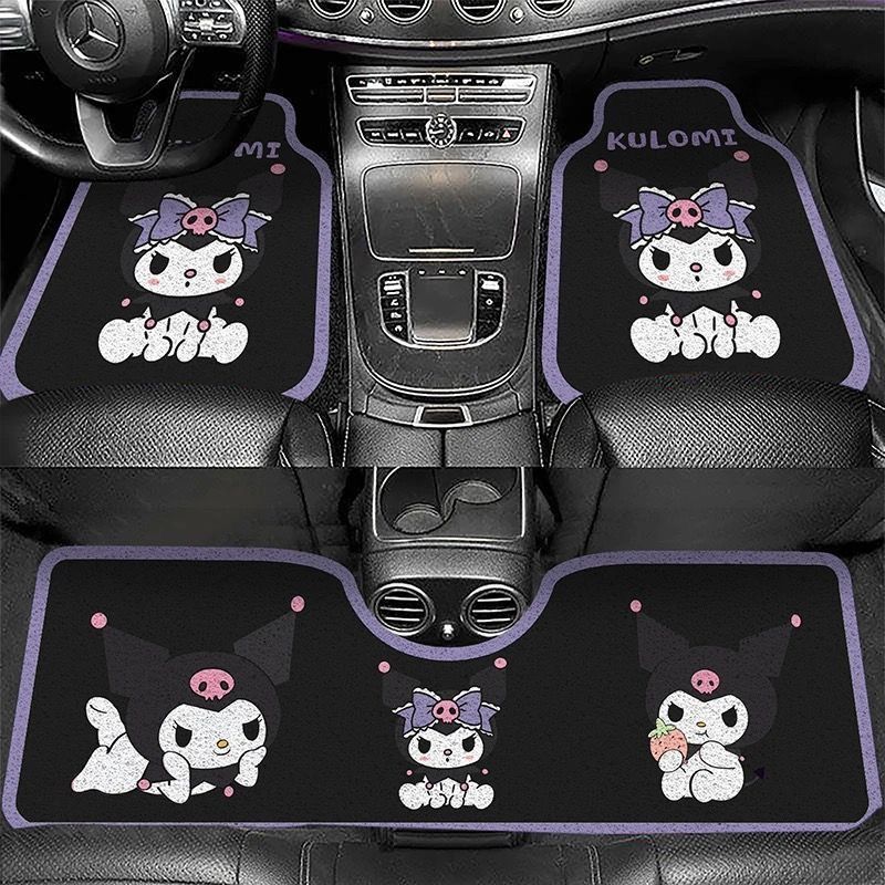 Hot-Selling Cartoon Strawberry Bear Silk Loop Car Floor Mats, Dirt-Resistant, Wear-Resistant, Easy to Care For, Three-Piece Car Mat Set