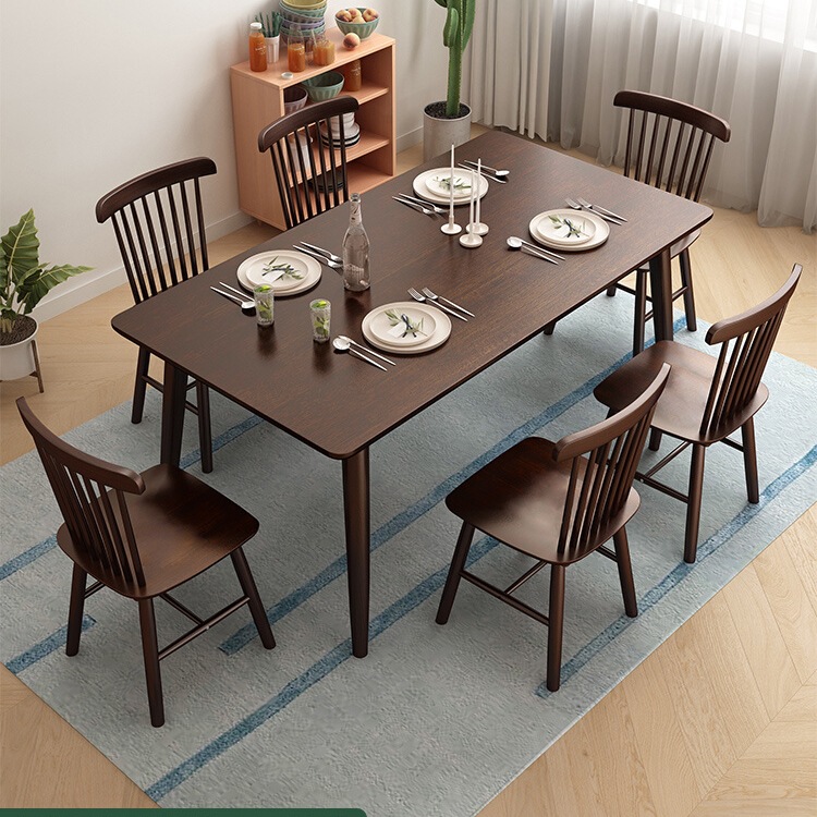 全实木餐桌椅组合北欧家用小户型胡桃色吃饭桌子经济型客厅出租房