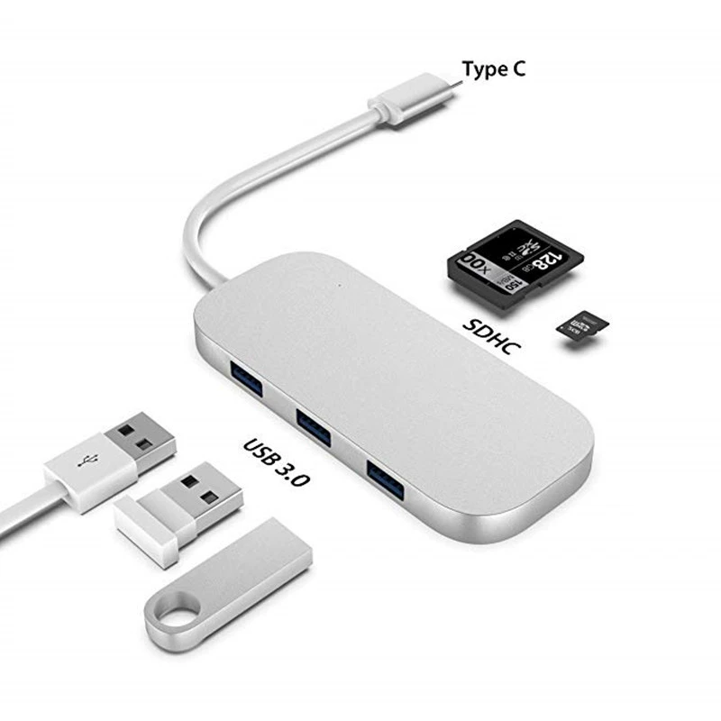 Тонкий алюминиевый сплав Type-C3.0 COMBO USB3.0 HUB, док-станция считыватель SD/TF3.0