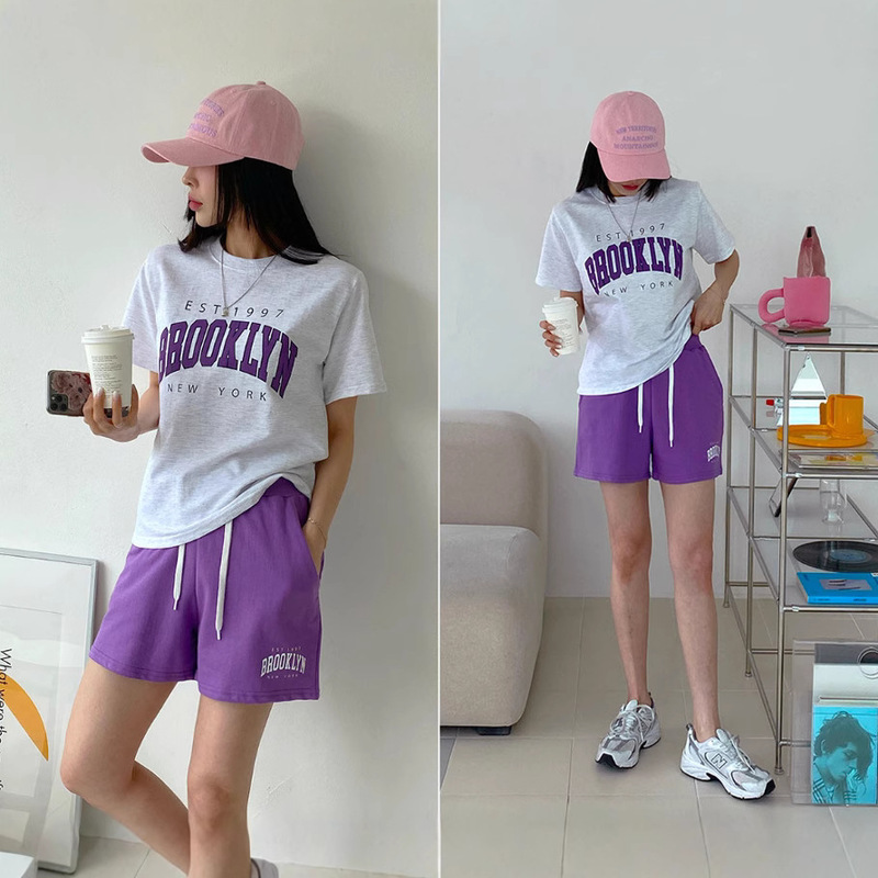 2025 Summer Short-sleeved T-shirt Shorts Two-piece Set Korean Casual Sports South Korea Women's Clothing Dongdaemun