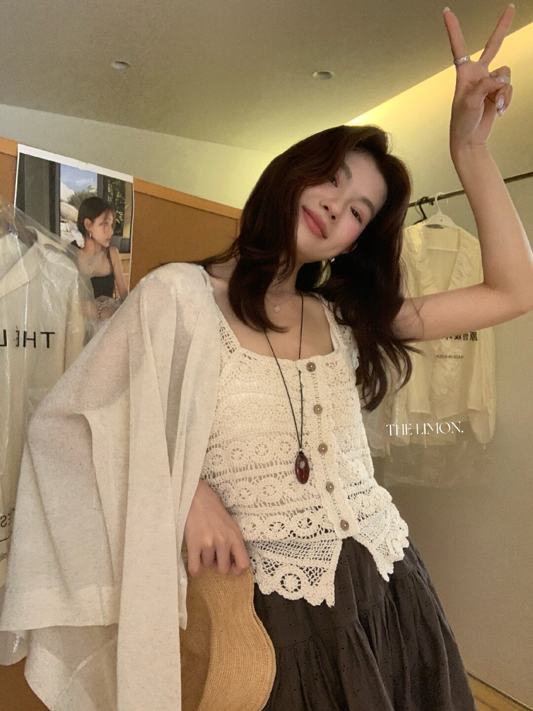 Áo hai dây nữ ren móc họa tiết cổ vuông phong cách Pháp — màu mơ chi tiết 22