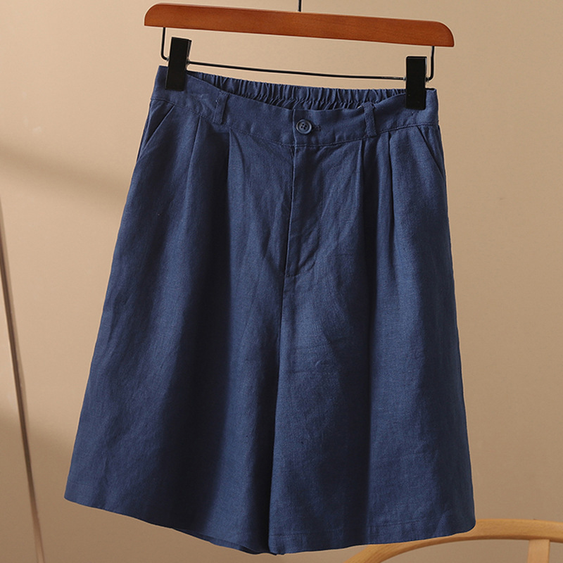 Summer Natural and Simple Cotton and Linen Shorts for Women, Solid Color, Classic, Minimalist, Artistic, Loose, Casual, Wide-Leg Mid-Length Pants for Women
