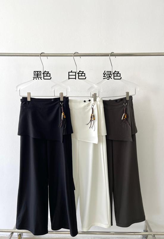2025秋季高级感醋酸假两件屁帘休闲裤天丝羊毛高腰阔腿裤93823|undefined