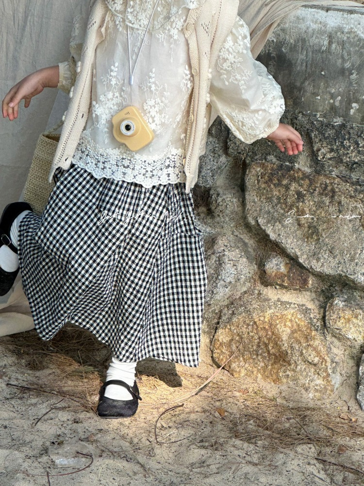 女童半身裙2024春季新款兒童韓系設計感小眾格子裙洋氣有腔調長裙