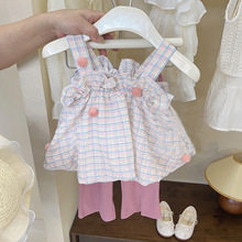 女童套裝夏季2023新款洋氣時髦童裝兒童吊帶兩件套衣服女寶寶夏裝