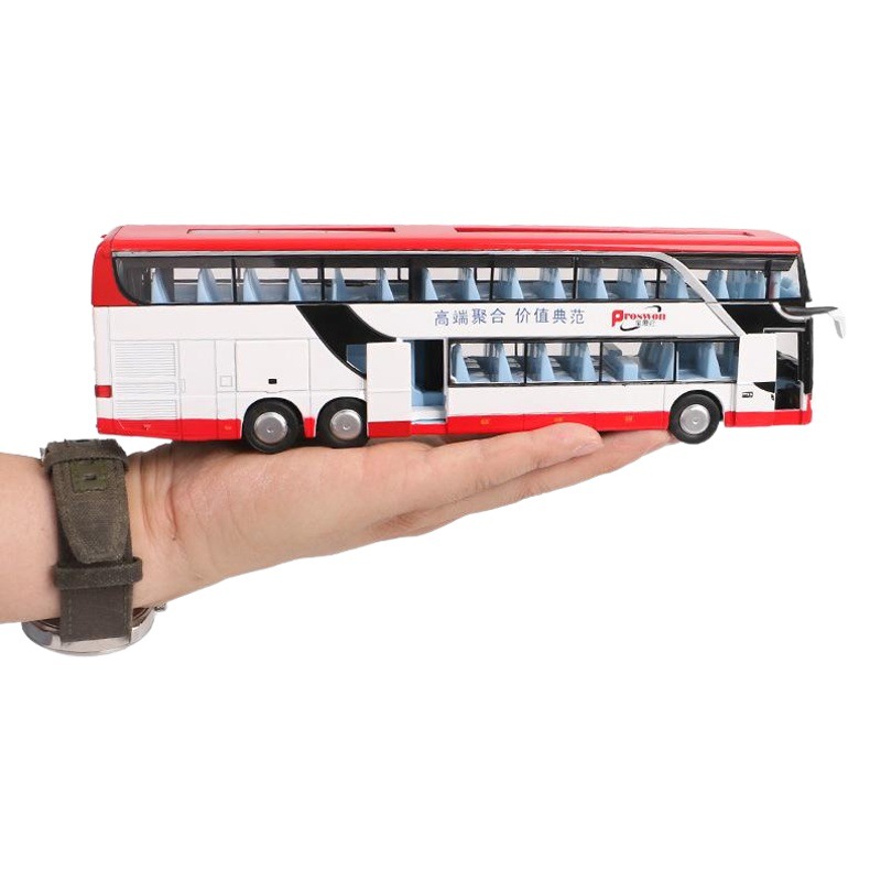 Baosilun 66029 Aleación de doble capa de autobús de negocios de autobús de coche de autobús de juguete de sonido y luz a granel