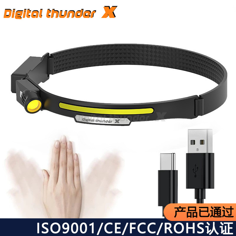 Carga USB transfronteriza a prueba de agua fuente de luz dual LED Faro de marcha lámpara de minero al aire libre inducción de pesca nocturna faro de luz fuerte