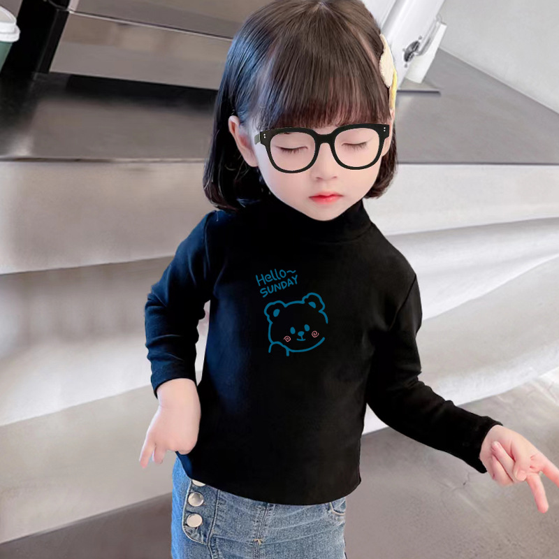 Directo de fábrica de otoño e invierno de terciopelo estilo occidental que basa la camisa superior de los niños 2023 nuevo medio cuello alto de manga larga Camiseta