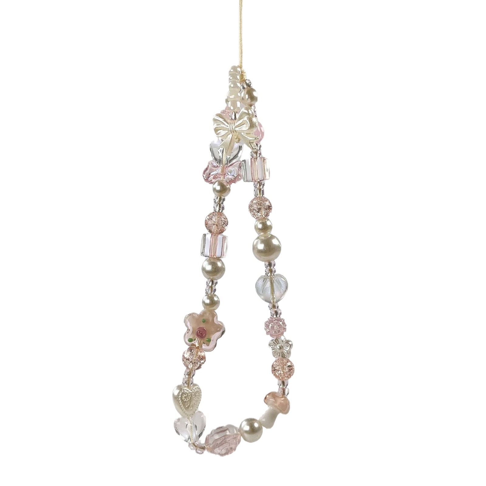 Wow original vidrio pequeña flor con cuentas Cadena de teléfono móvil DIY hecho a mano con cuentas de teléfono móvil Cadena de teléfono móvil colgante CCD Cámara