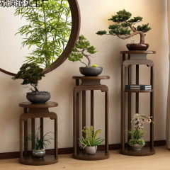 中式花架子置物博古架客厅落地圆形花台花瓶花盆架新款花托架复古