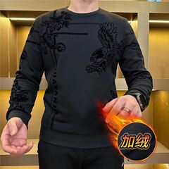 ベルベットの厚いガードル冬2025の新しい丸首とベルベットの男性ファッションは、暖かい長袖のガードルを着ています