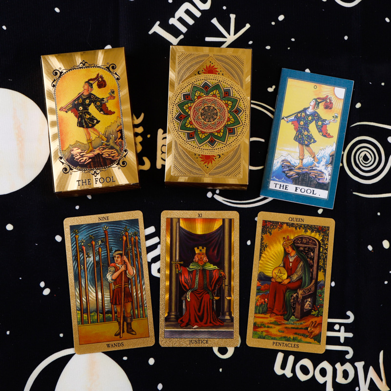跨境彩印烫金塔罗牌78张全套tarotPVC塑料防水桌游卡牌现货批发|undefined