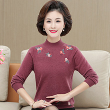 专柜百搭羊绒衫女秋冬厚款中老年妈妈半高领毛衣保暧内搭打底毛衫