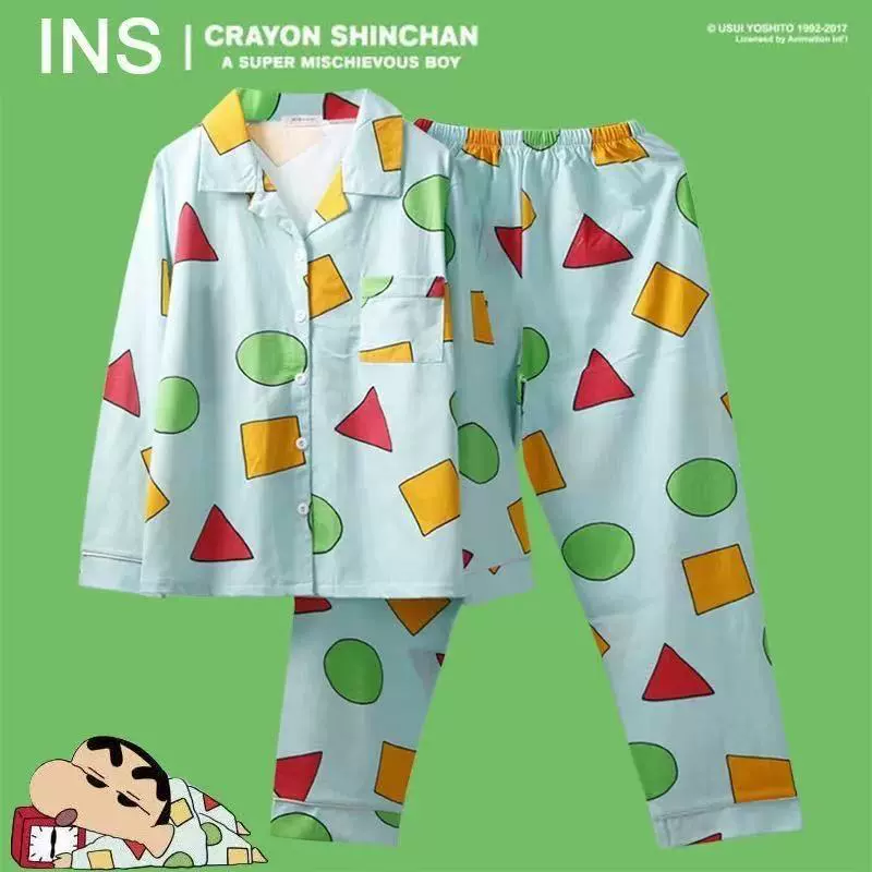 睡衣女士春秋长袖印花可爱两件套家居服套装可外穿开衫阔跨境