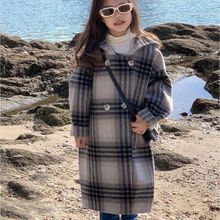 女童毛呢大衣2025新冬季儿童韩版中长款洋气格子风衣加厚毛呢外套