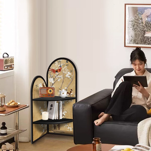 Living Room Corner Cabinet Painting Corner Floor-Standing Decorative Ornaments Sandwich Storage Rack Bedroom Bedside Storage Cabinet Retro Low Cabinet