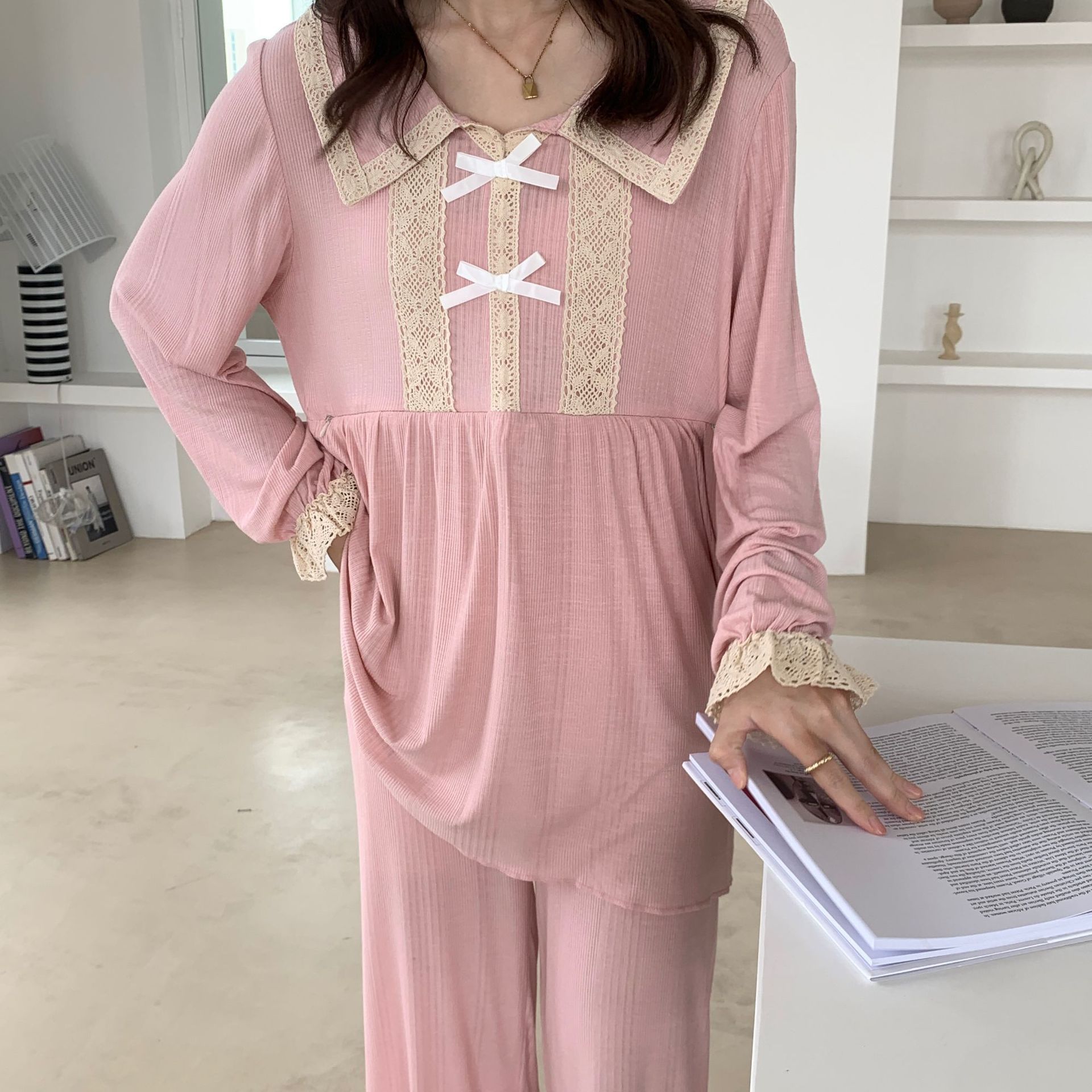莫代爾月子服純棉夏季薄款孕婦睡衣産後哺乳衣喂奶方便壹件代發