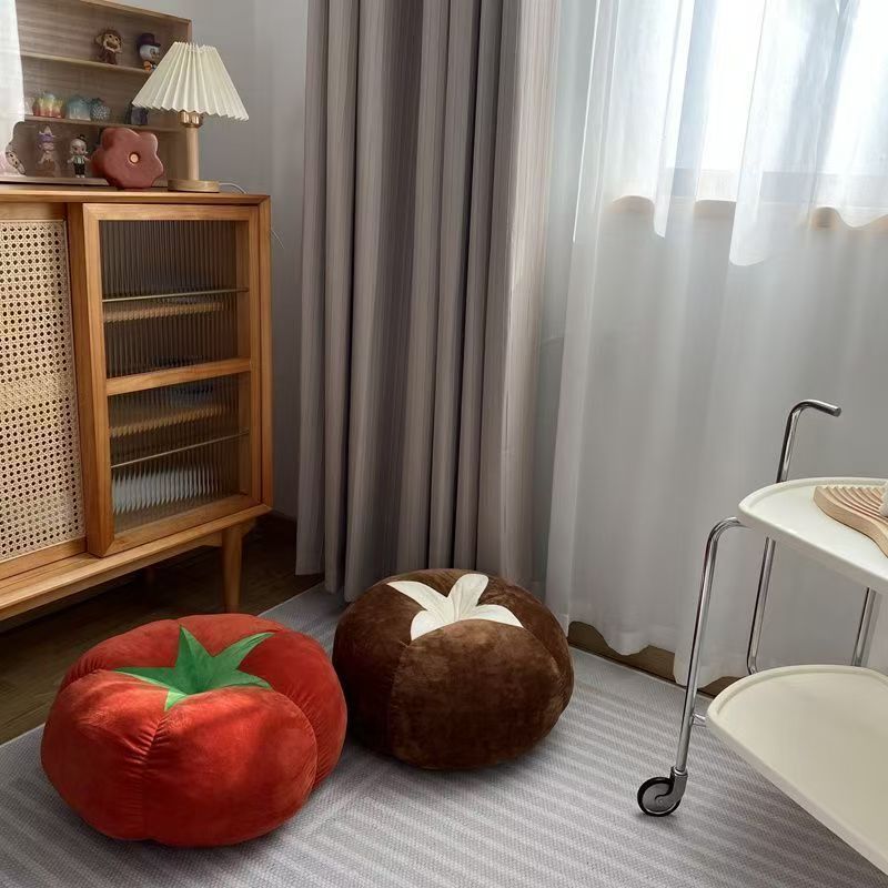 Cute Tomato and Mushroom Cushion, Futon Chair Cushion, Sofa Cushion, Pillow, Bed Decoration, Bay Window Cushion, Dining Chair Cushion