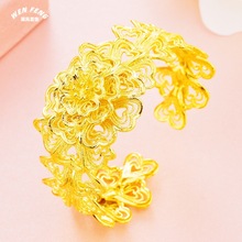 黄铜镀金镂空多层大花手镯 仿金宫廷风花朵手环 新娘婚庆首饰批发
