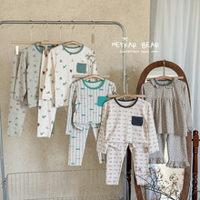 黑咖熊莫代尔棉儿童睡衣家居服套装2025秋冬新款花边秋衣秋裤套装