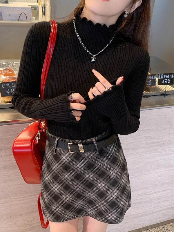 中领打底衫女秋冬高级感2025新款针织衫木耳边内搭上衣半高领毛衣|undefined