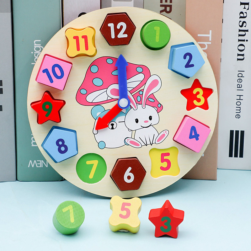 Children's Small Rabbit Clock Educational Toy Preschool Enlightenment Digital Clock Learning Recognition Building Blocks 3-6 Years Wooden Toy