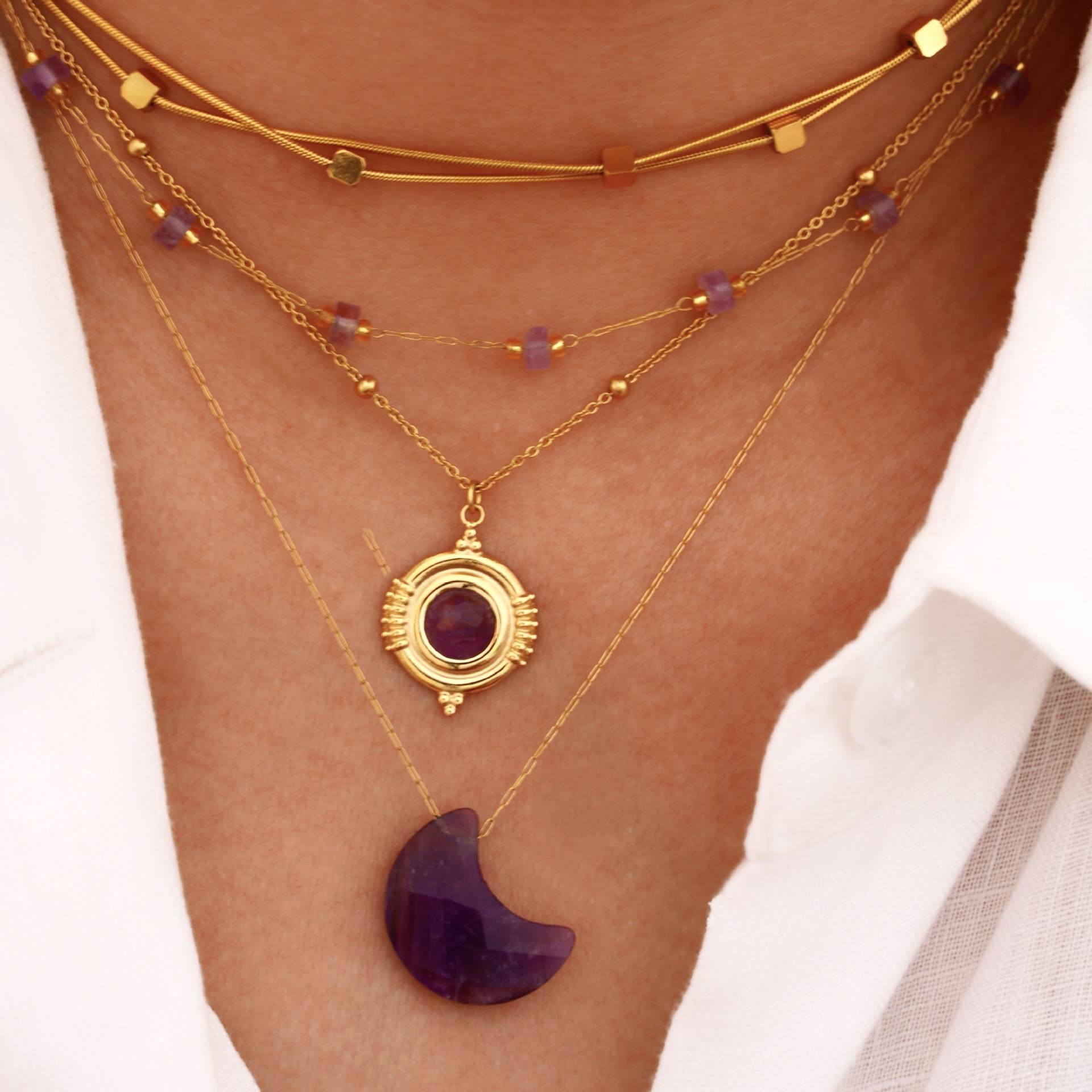 Titanium Steel Chain Material Wholesale Jewelry Simple Style Geometric Moon Titanium Steel Pendant Necklace