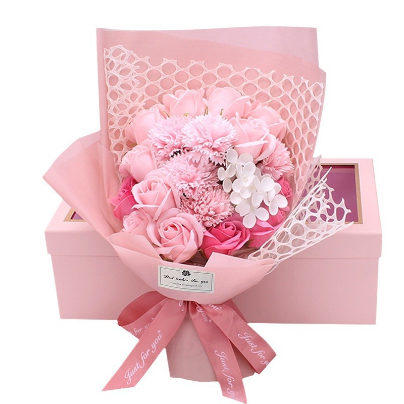 情人节礼品19朵玫瑰香皂花束礼盒生日礼物康乃馨永生花创意节日礼