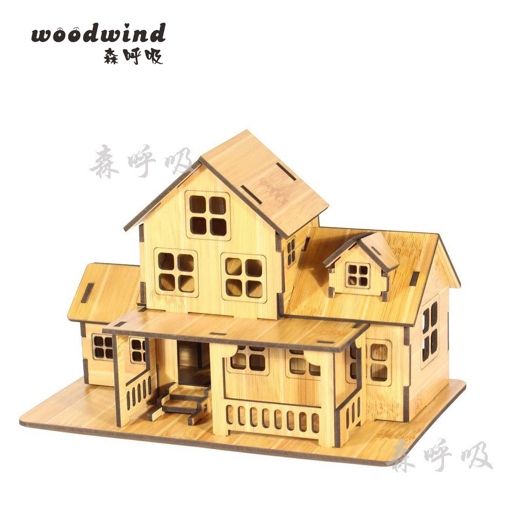 3D Wooden Puzzle House DIY Kit — Bamboo Finish, Multi-Style Model, Easy Assembly