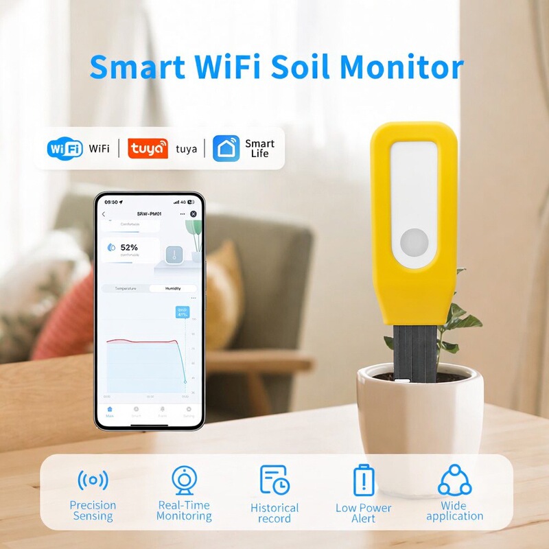 Tuya Smart Soil Temperature and Humidity Sensor Greenhouse Monitoring Wifi Remote App Alarm Waterproof Probe