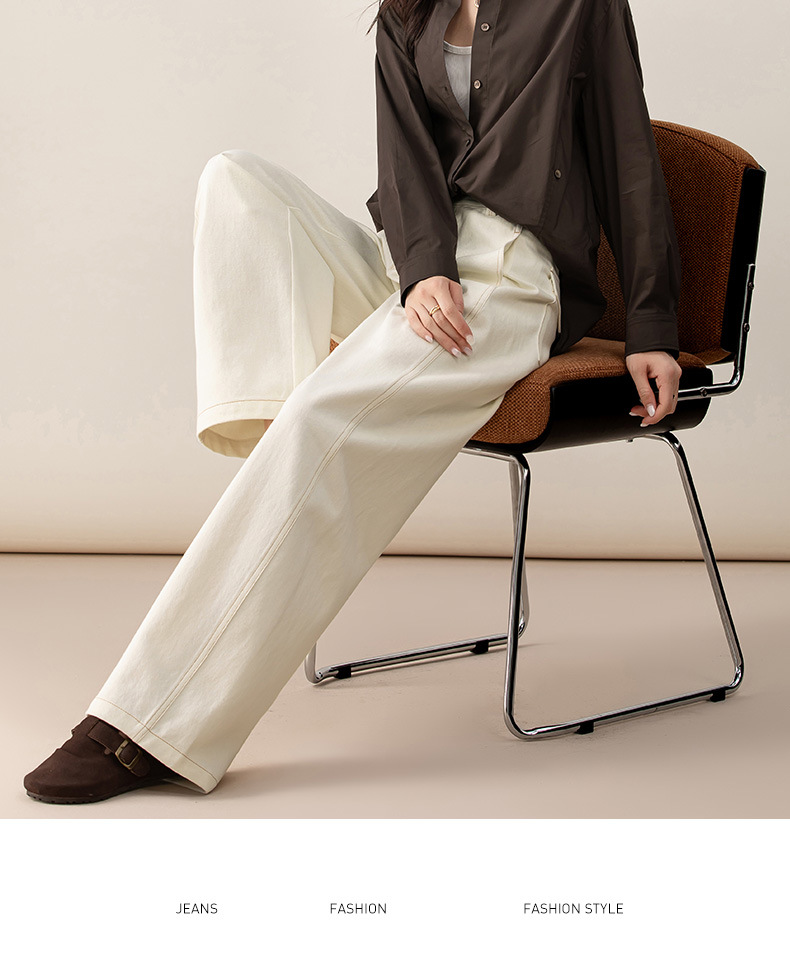 Quần jean nữ ống rộng phong cách Hong Kong chất cotton Tencel dáng rộng — Màu trắng nhạt chi tiết 24