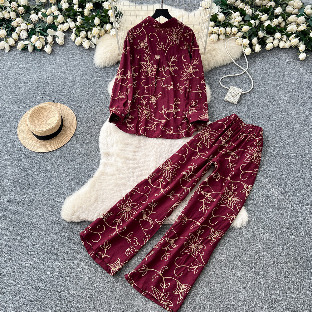 Women's Leaf Embroidery Two Piece Set Cardigan And Wide Leg Pants Slimming Versatile Autumn 2026 Commuting Clothing_ecoleips.com