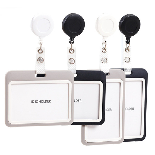 Factory direct sales mesh leather strips, easy-to-pull retractable lanyards, work card holders, chest tags, frosted surface, easy-to-pull buckles