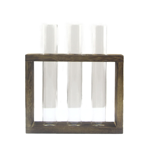Creative transparent hydroponic test tube vase wooden frame flower arrangement glass container desktop ornaments wall hanging decorative supplies